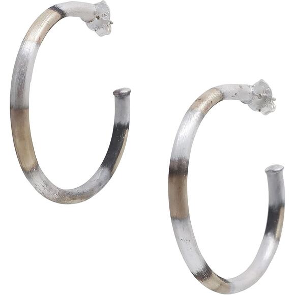 Sheila Fajl Everybody's Favorite 2" Hoop Earrings Burnished Silver Plated NEW - Picture 1 of 6
